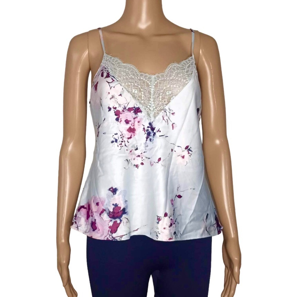 In Bloom By Jonquil Floral Satin Lace Trim Camisole Top Size Small